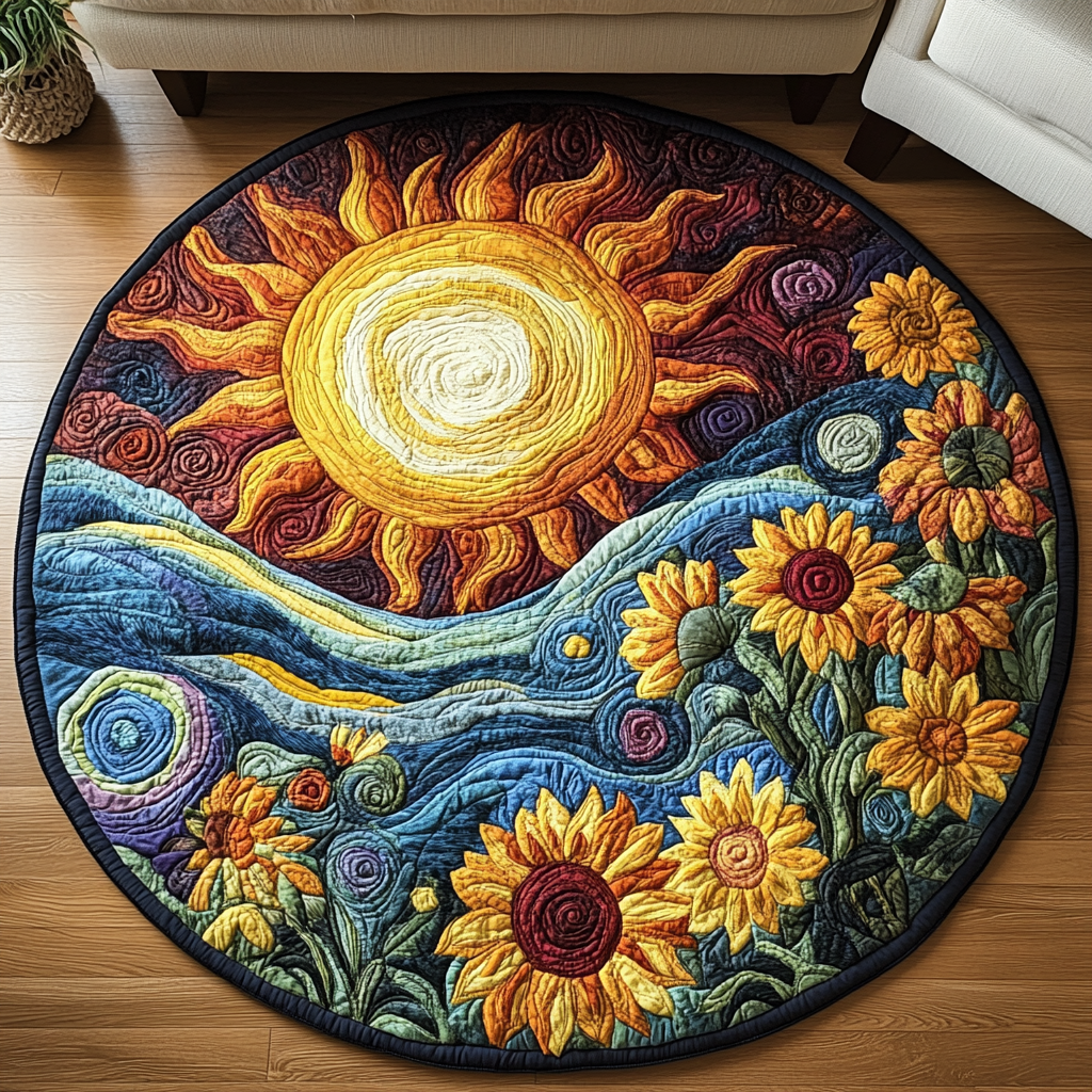 Sunflower Burst Quilted Round Mat Front Door Idea Sunflower Gifts For Women