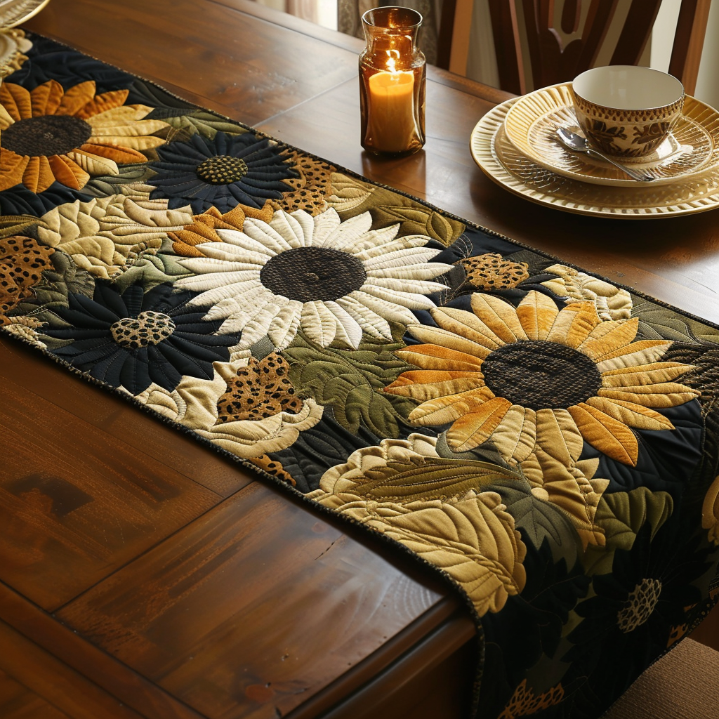 Sunflower Burst Quilted Table Runner Dining Room Table Decor Ideas Sunflower Gifts For Women