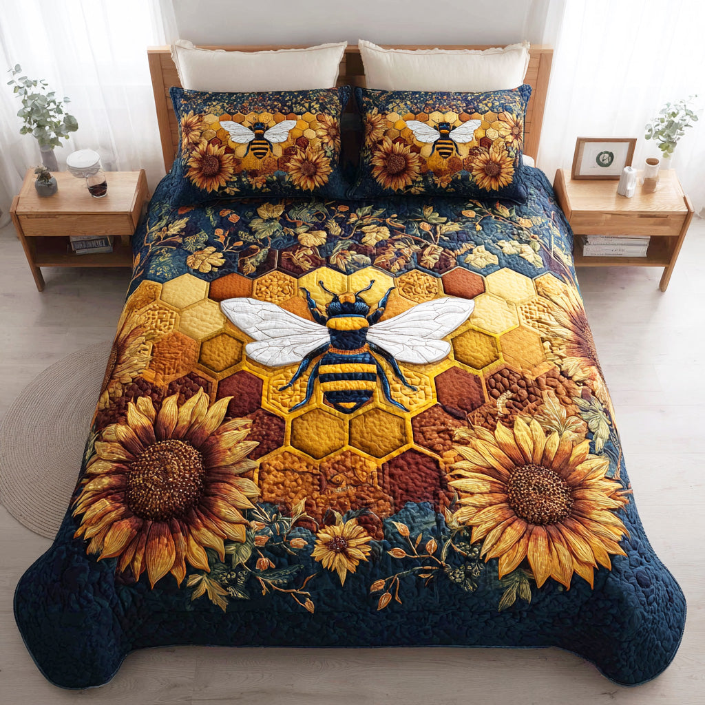 Sunflower Buzz Quilted Bedding Set Trendy Bedding Set for Bedroom Makeover