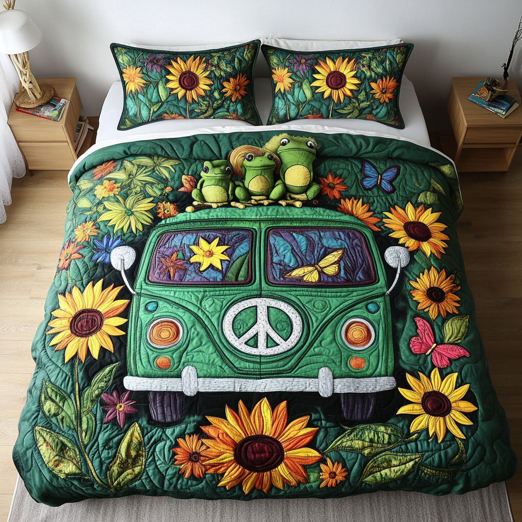 Sunflower Caravan Quilted Bedding Set Unique Bed Sheet Set Cute Frog Gift Items
