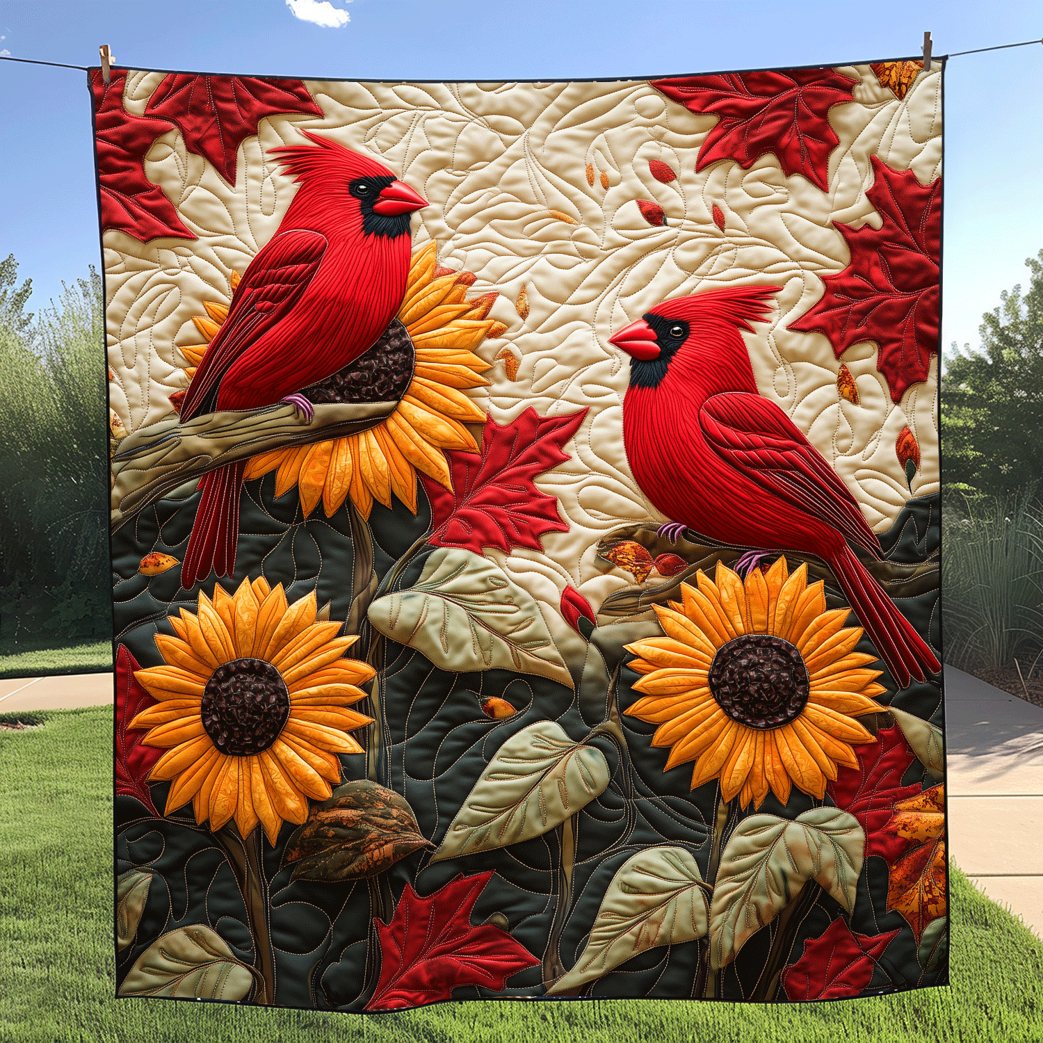 Sunflower Cardinal Quilted Blanket Cardinal Gifts For Mom