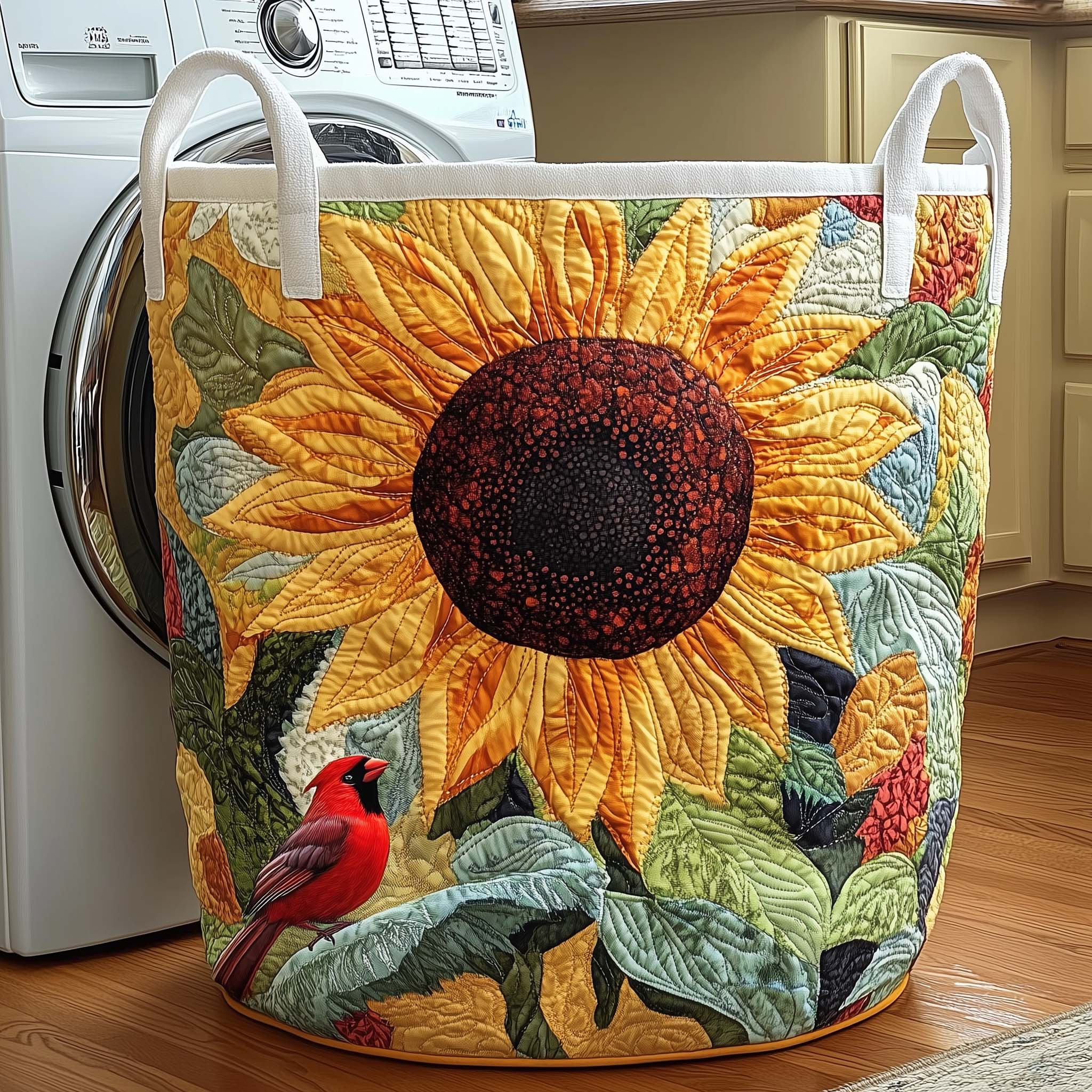 Sunflower Cardinal Quilted Laundry Basket Laundry Room Decorations Gift Ideas