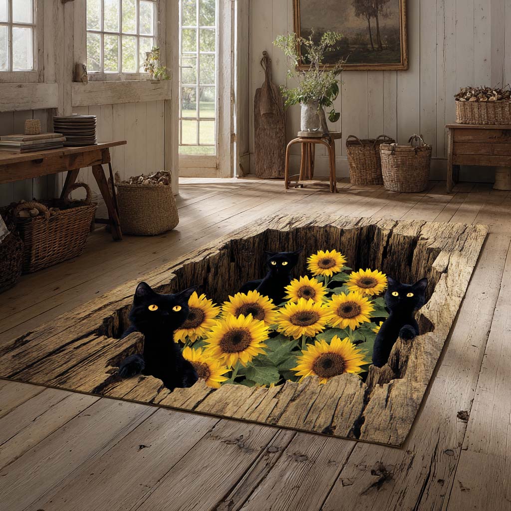 Sunflower Cat Hollow Area Rug Kitchen Rugs Christmas Gifts For Coworkers