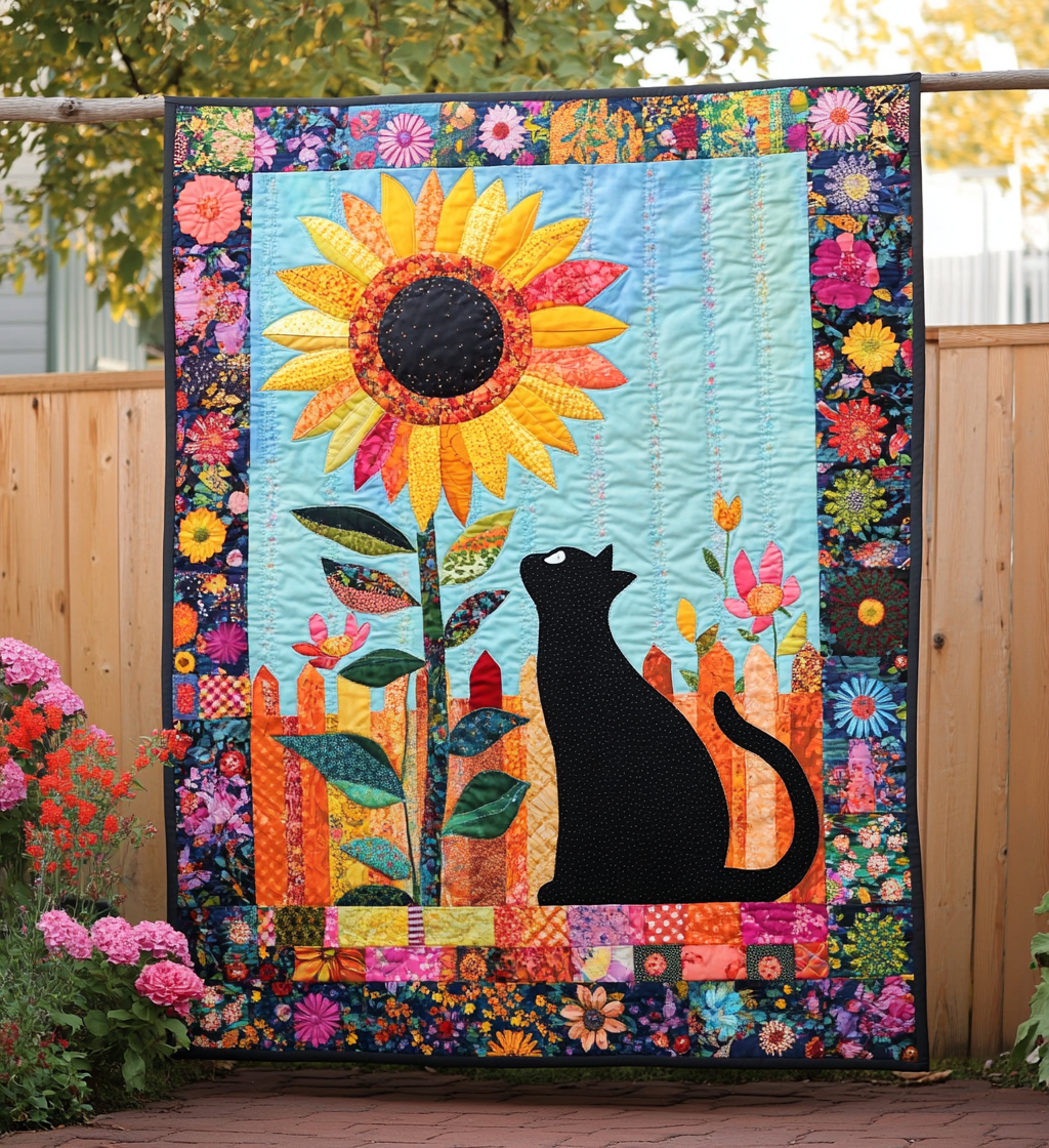 Sunflower Cat Quilted Blanket Cat Christmas Gifts