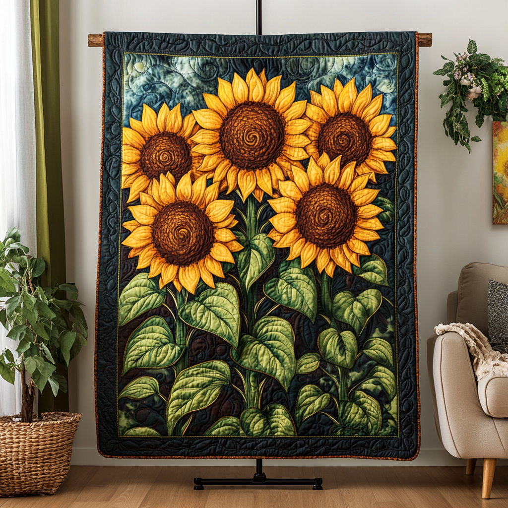 Sunflower Charm Quilted Blanket Gifts For Sunflower Lovers