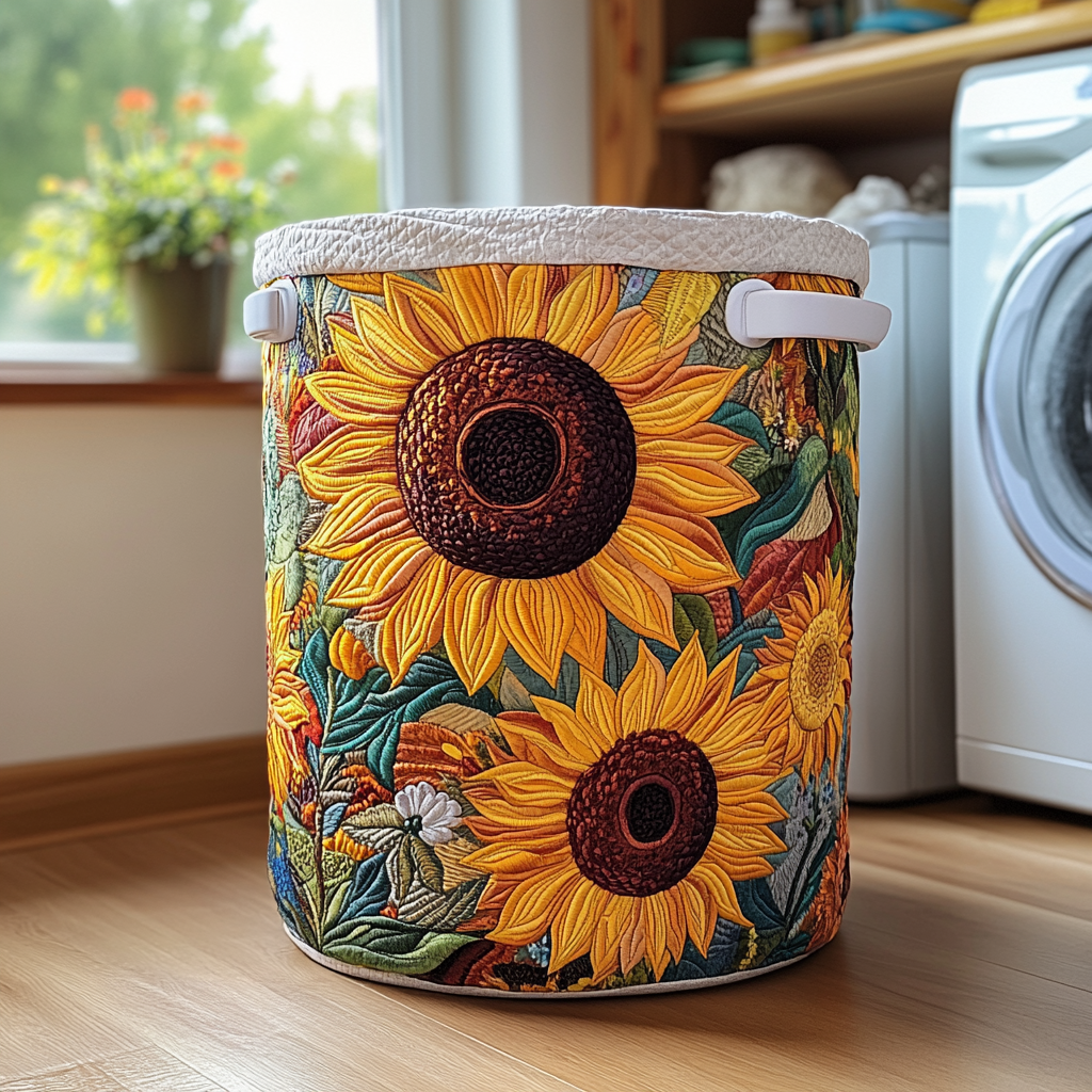 Sunflower Charm Quilted Laundry Basket Holiday Gift For Laundry Lovers