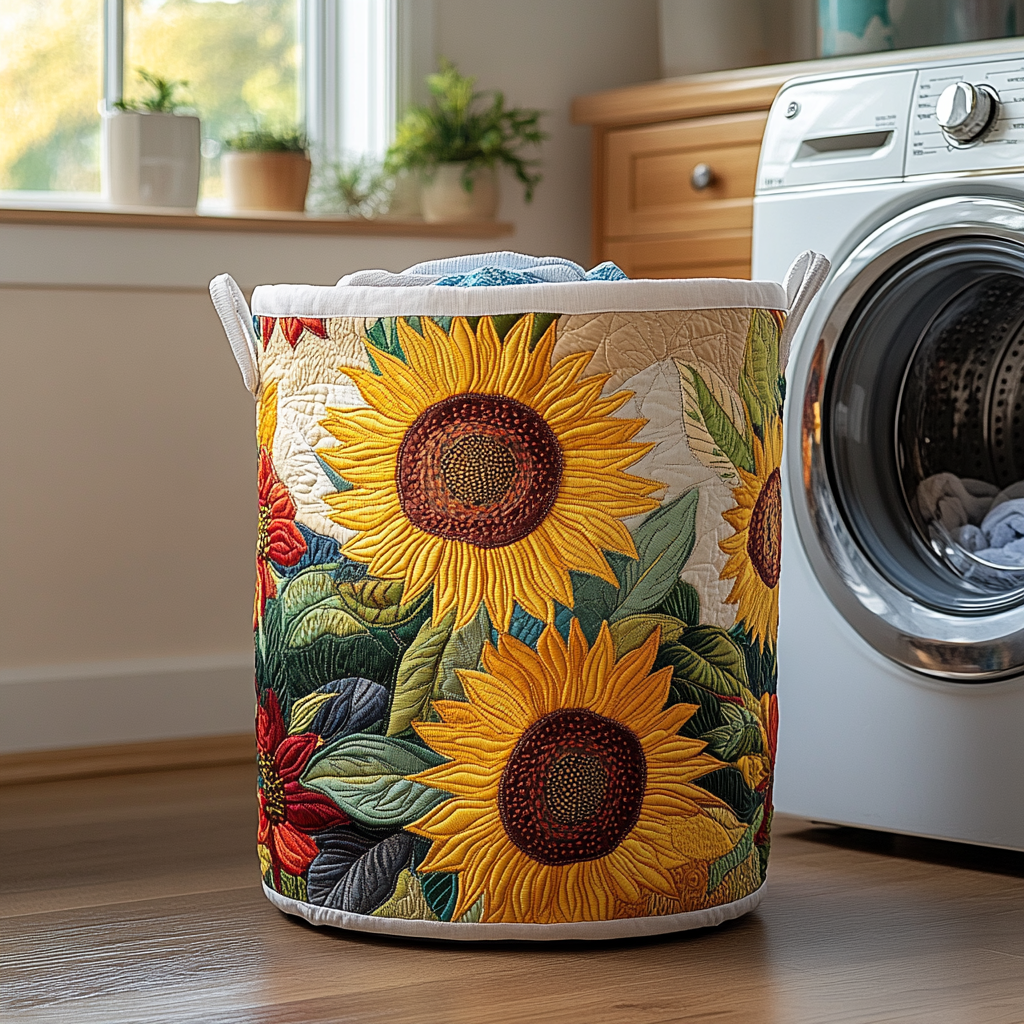 Sunflower Charm Quilted Laundry Basket Winter Merch Essentials