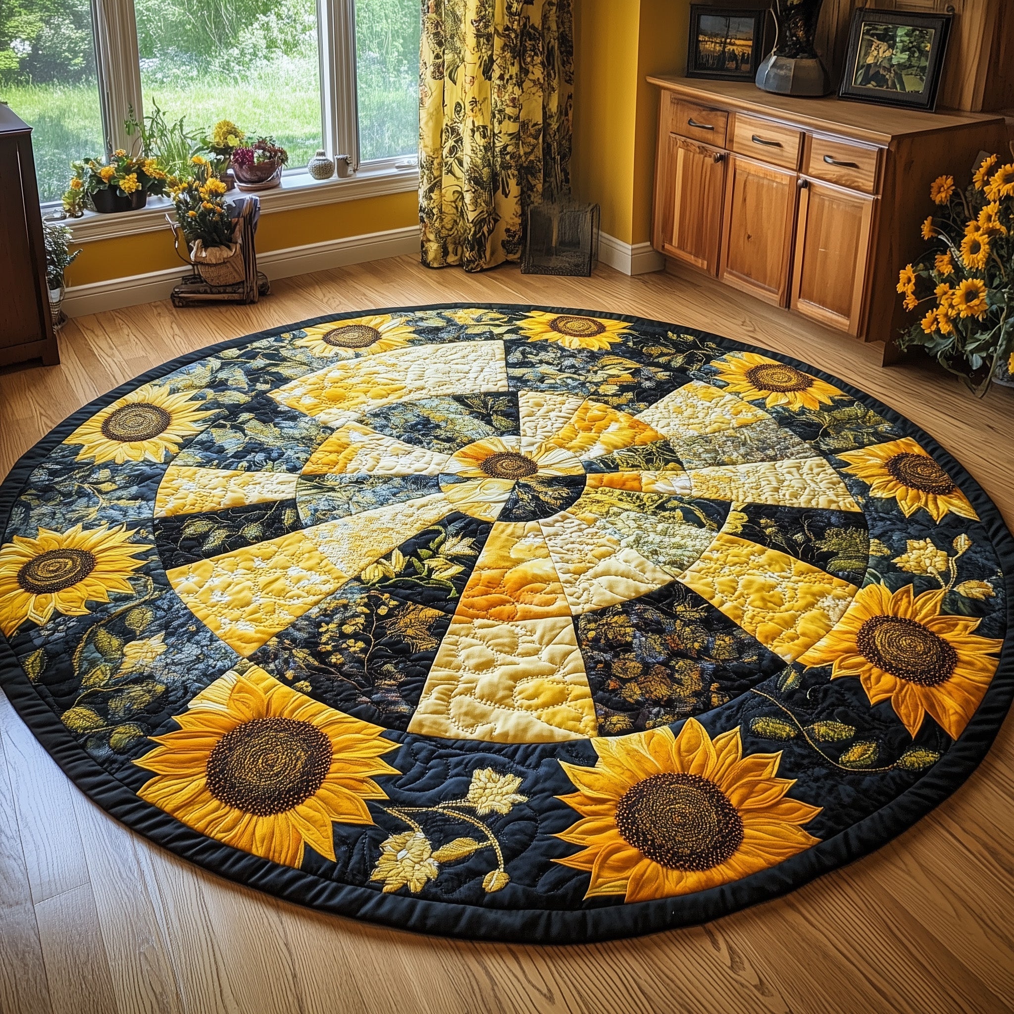 Sunflower Charm Quilted Round Mat Gftonl3072 Gift For Girlfriend