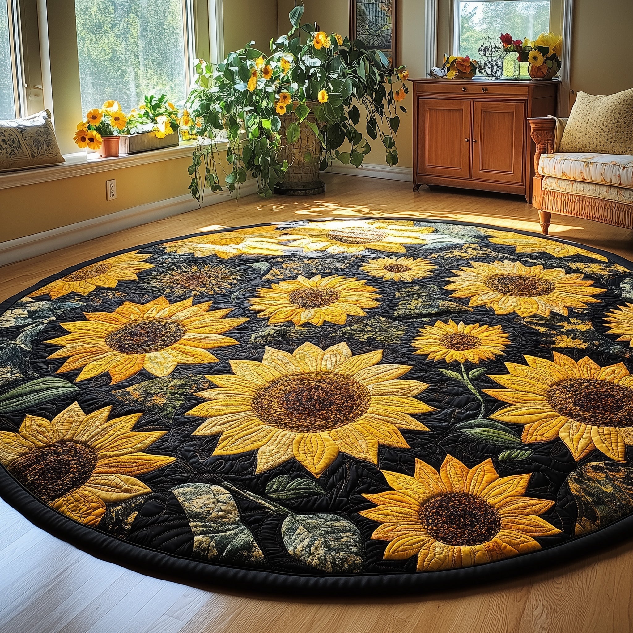 Sunflower Charm Quilted Round Mat Gftonl3073 Christmas Gift