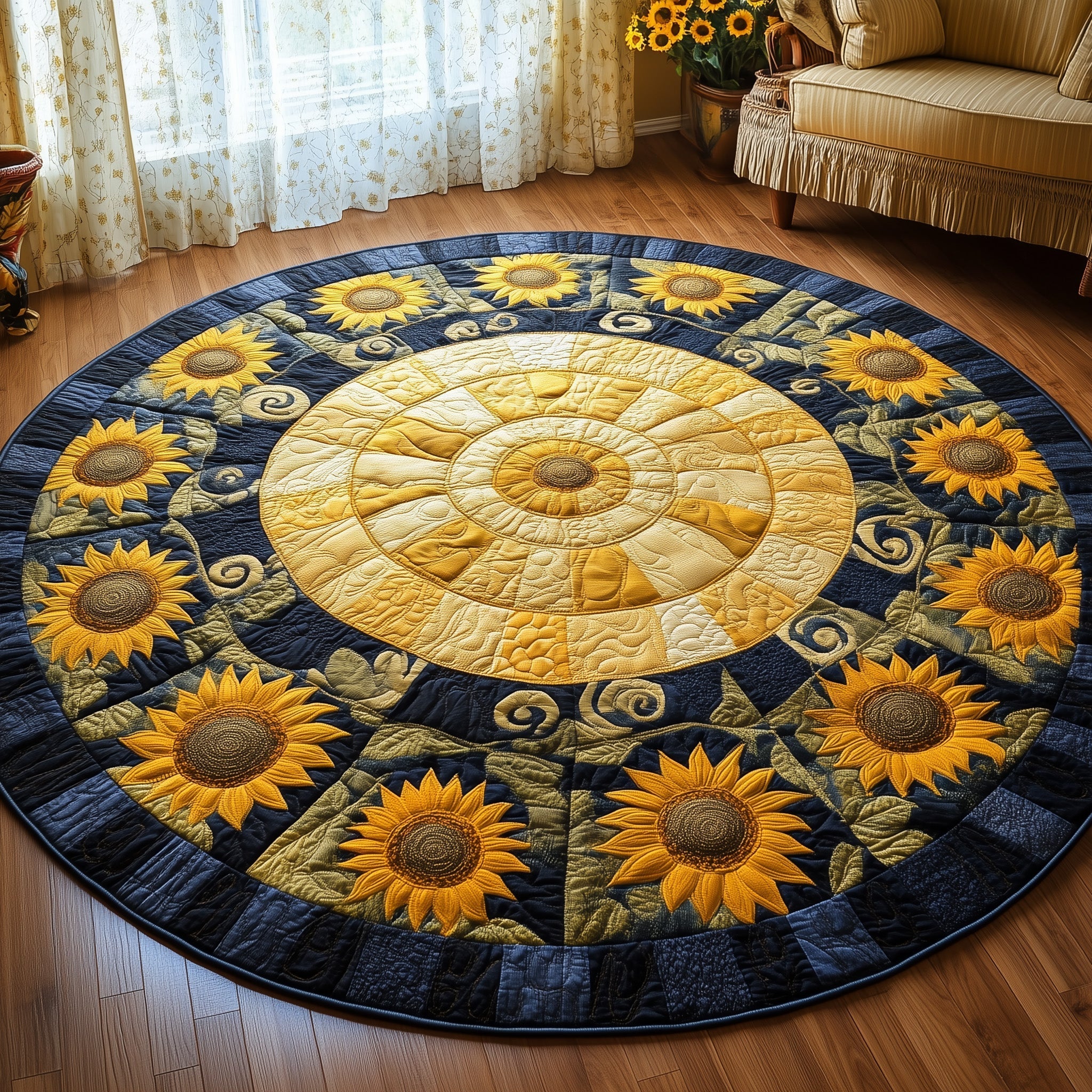 Sunflower Charm Quilted Round Mat Gftonl3075 Gift For Her