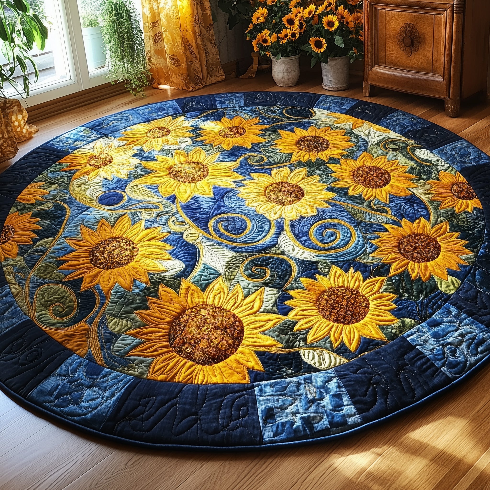 Sunflower Charm Quilted Round Mat Gftonl3076 Gift For Girlfriend