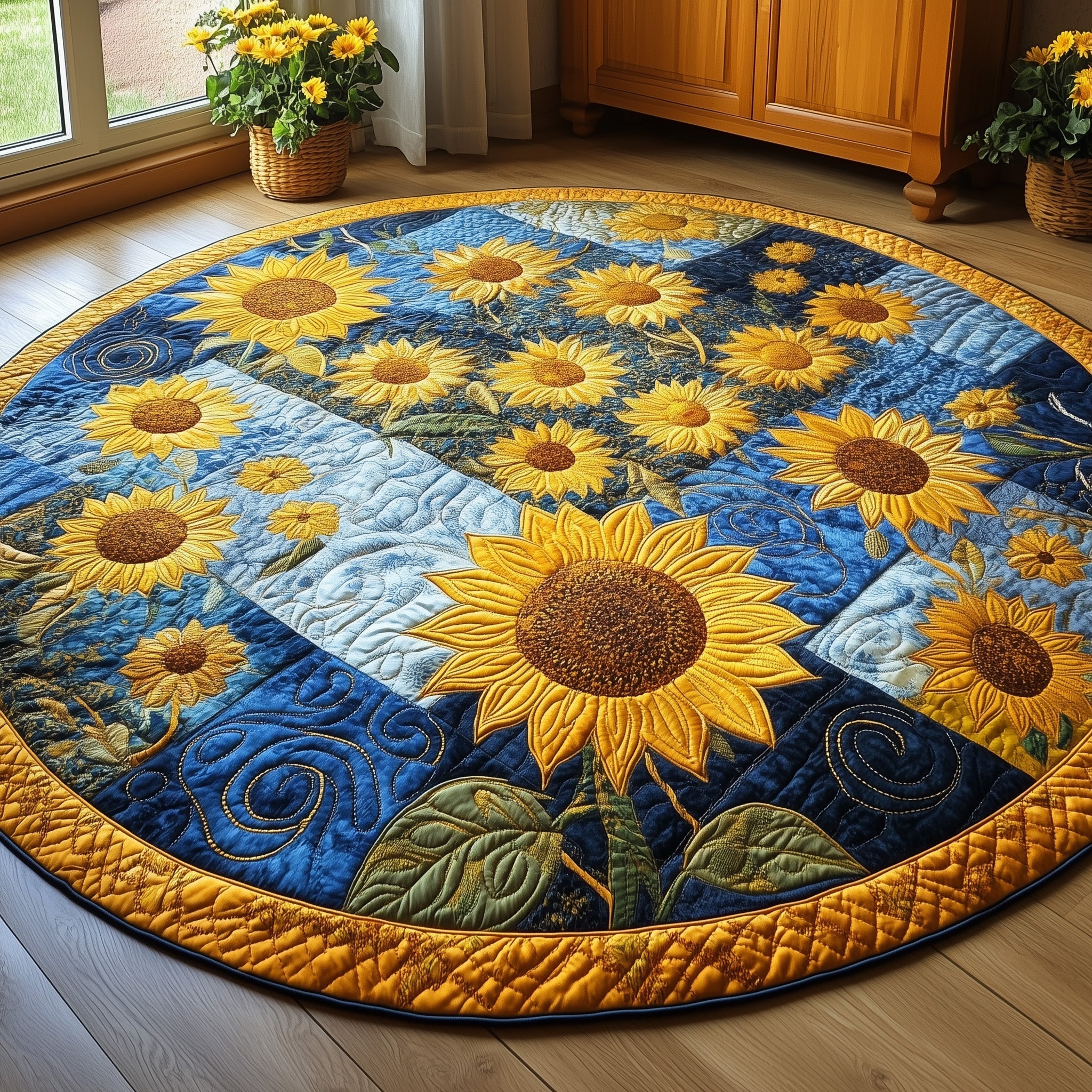 Sunflower Charm Quilted Round Mat Gftonl3079 Halloween Gift