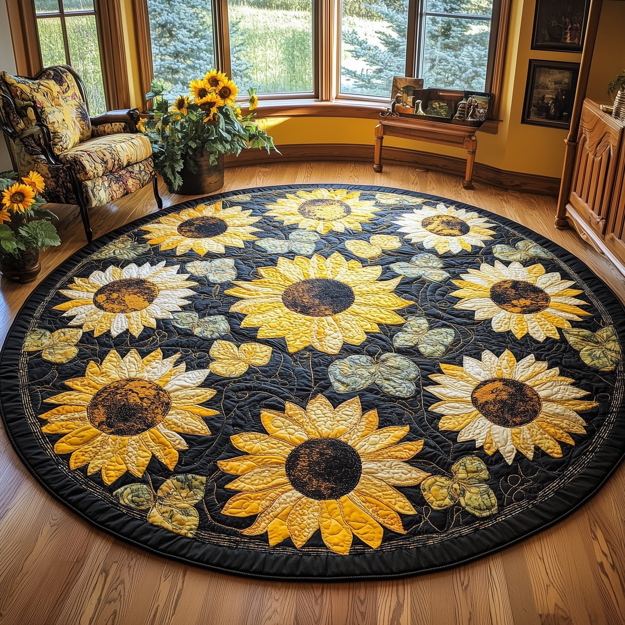 Sunflower Charm Quilted Round Mat Gftonl3080 Gift For Girlfriend