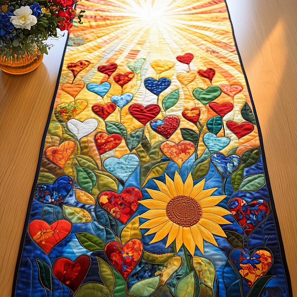Sunflower Charm Quilted Table Runner Floral Table Cover Kitchen Table Decor Ideas