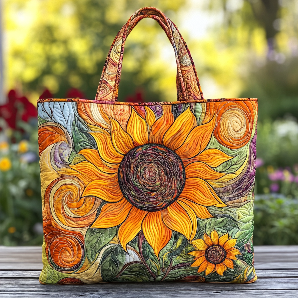 Sunflower Charm Quilted Tote Bag Sunflower Presents Merchandise