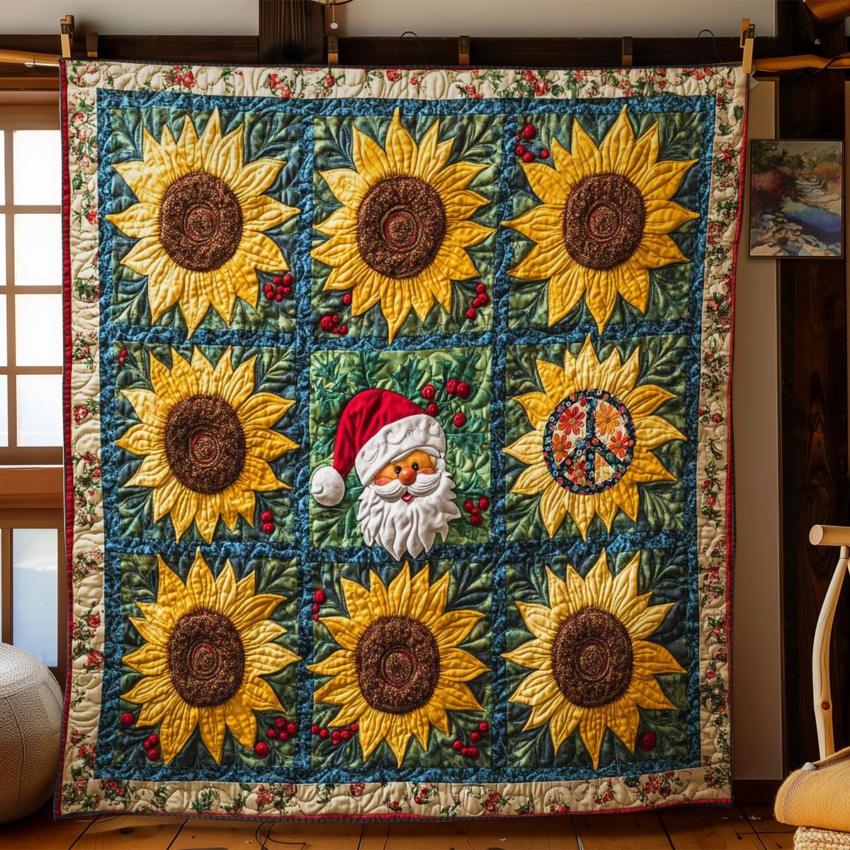 Sunflower Cheer Noel Quilt Home Essential Gift Cozy Quilt Blanket