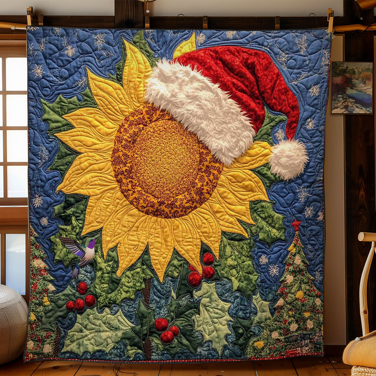 Sunflower Christmas Star Quilt Soft and Cozy Quilt Blanket for Comfortable Sleep