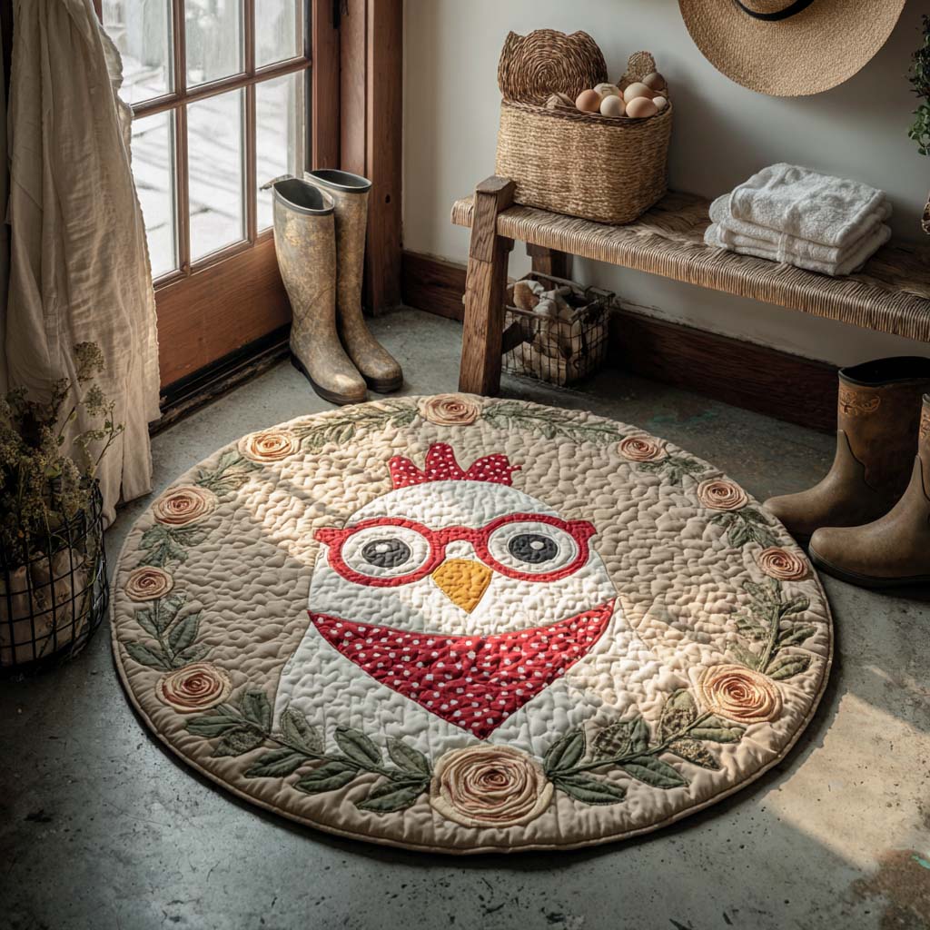 Sunflower Cluck Quilted Round Mat Outdoor Decor Gifts For Hobby Farmers