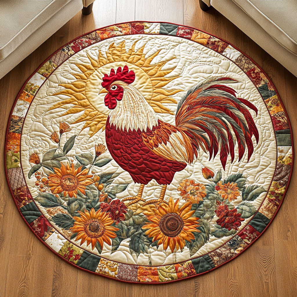 Sunflower Coop Quilted Round Mat Door Entrance Decor Gifts For Farmer Boyfriend