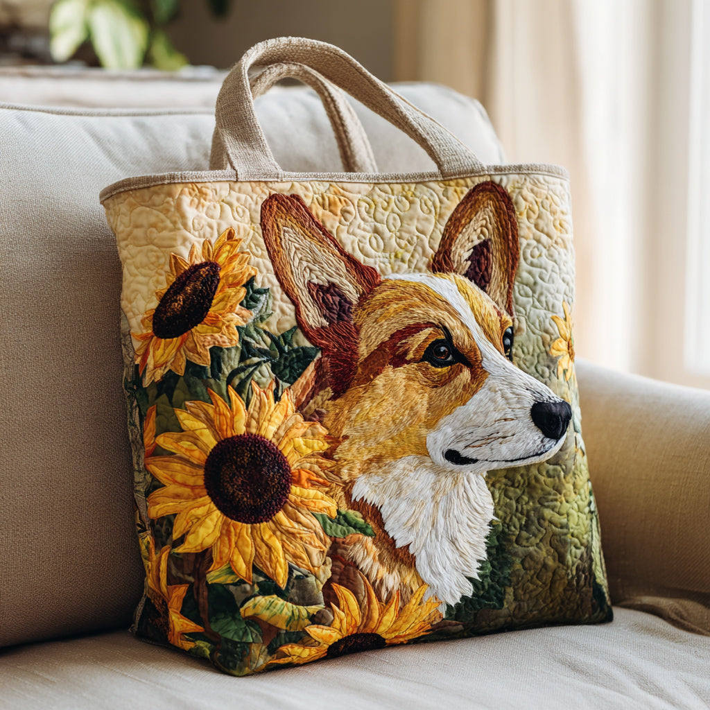 Sunflower Corgi Quilted Tote Bag Christmas Gifts For Dog Owners