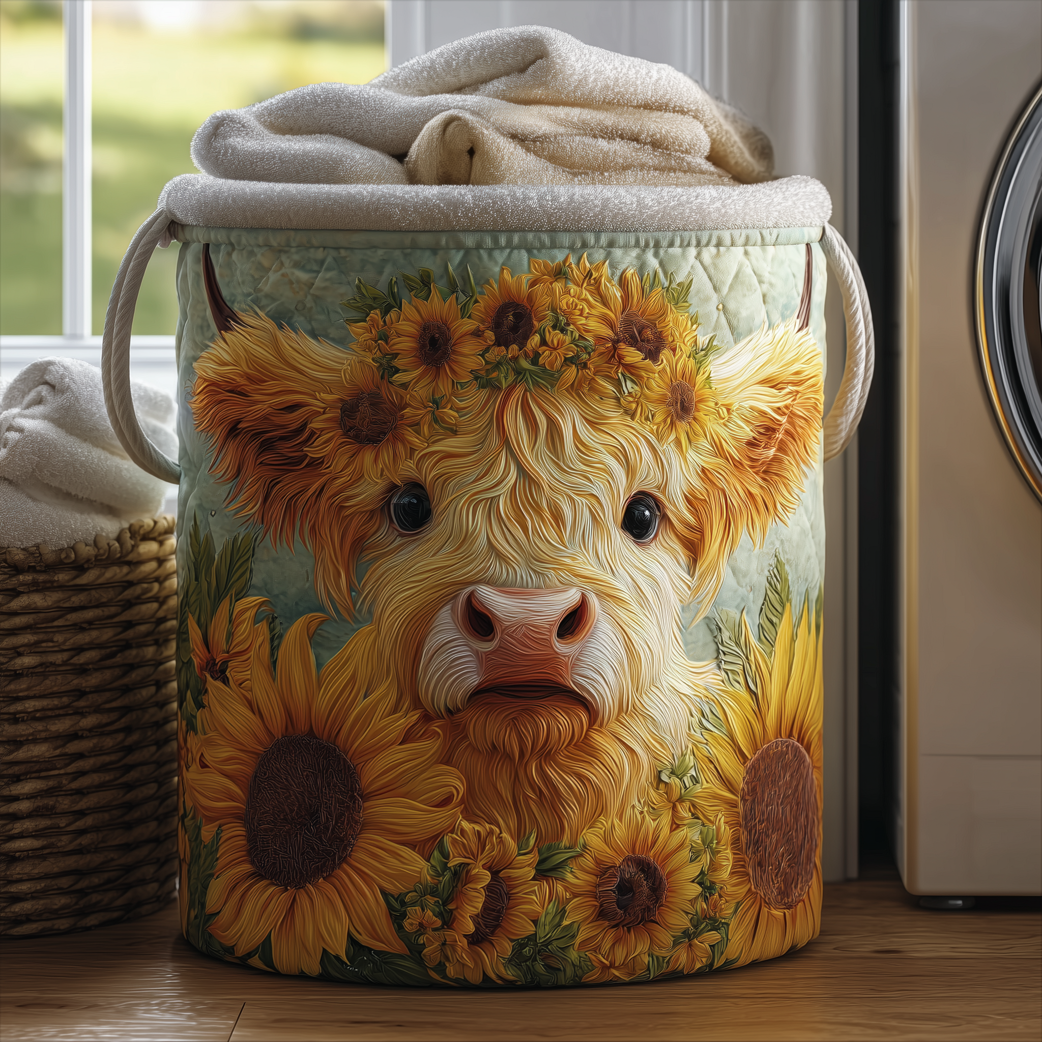 Sunflower Cow Beauty Quilted Laundry Basket Ideal Present For Newlyweds