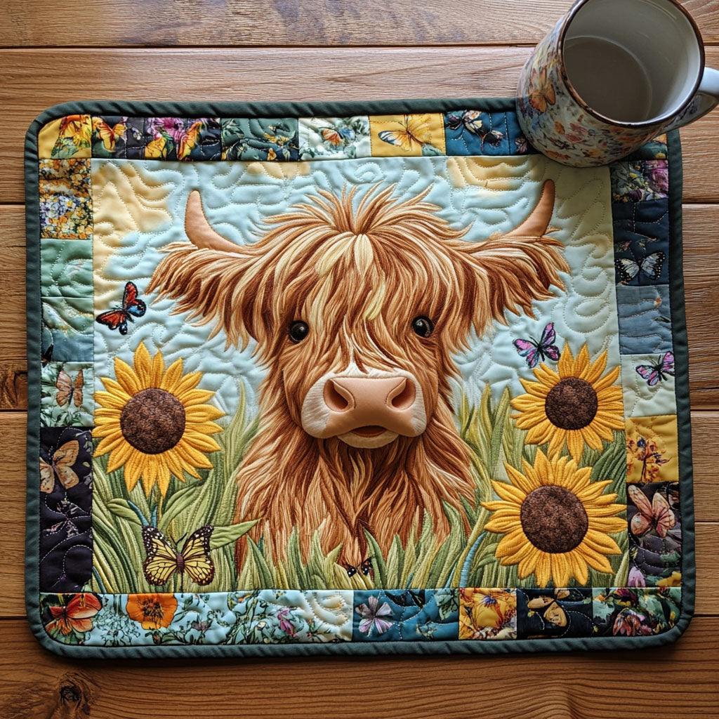 Sunflower Cow Quilted Placemat Dining Table Accessories Christmas Present For A Farmer
