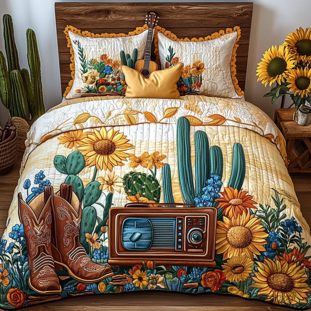 Sunflower Cowboy Quilted Bedding Set Bed Decorations Cowboy Theme Gifts