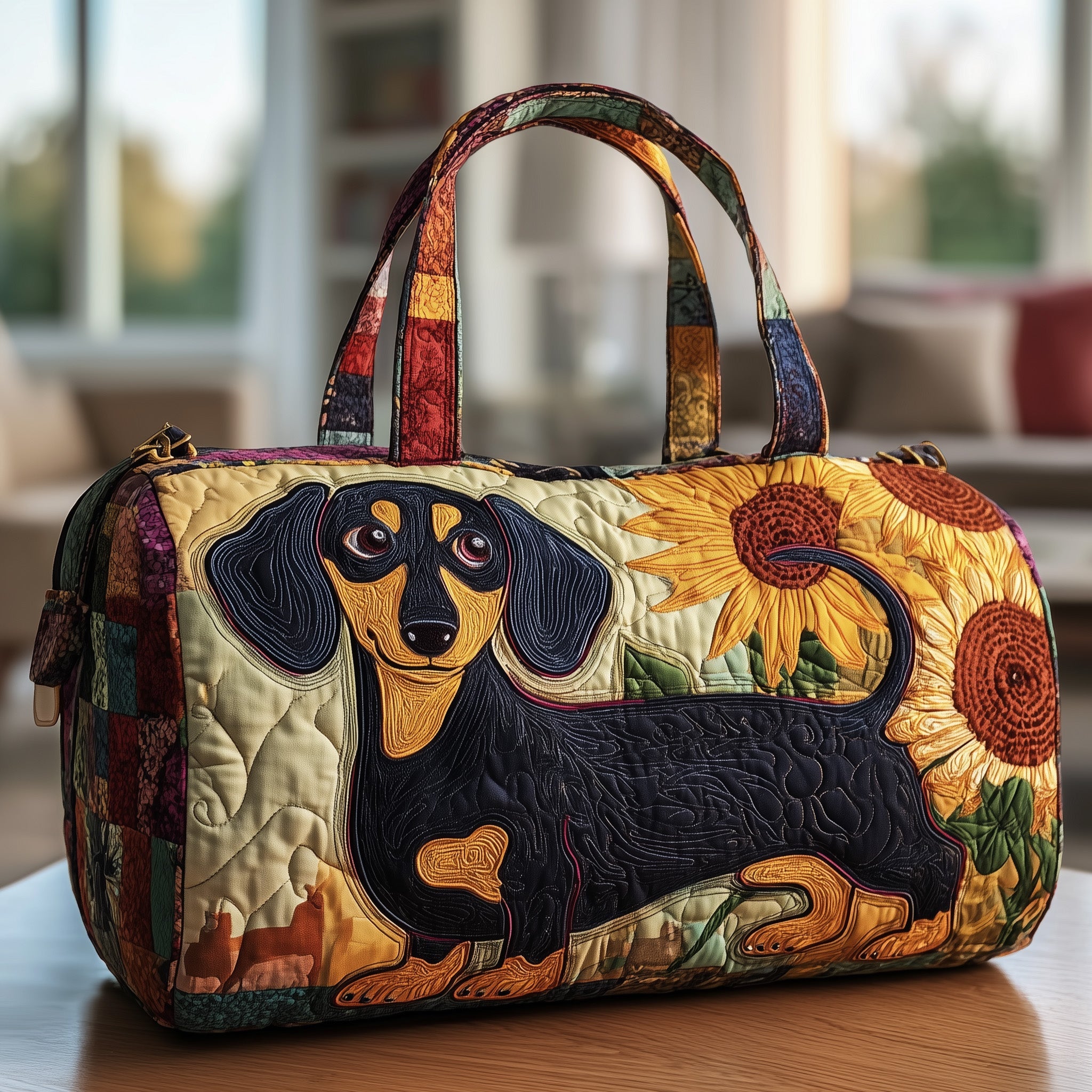 Sunflower Dachshund Quilted Duffle Bag Gift For Dad