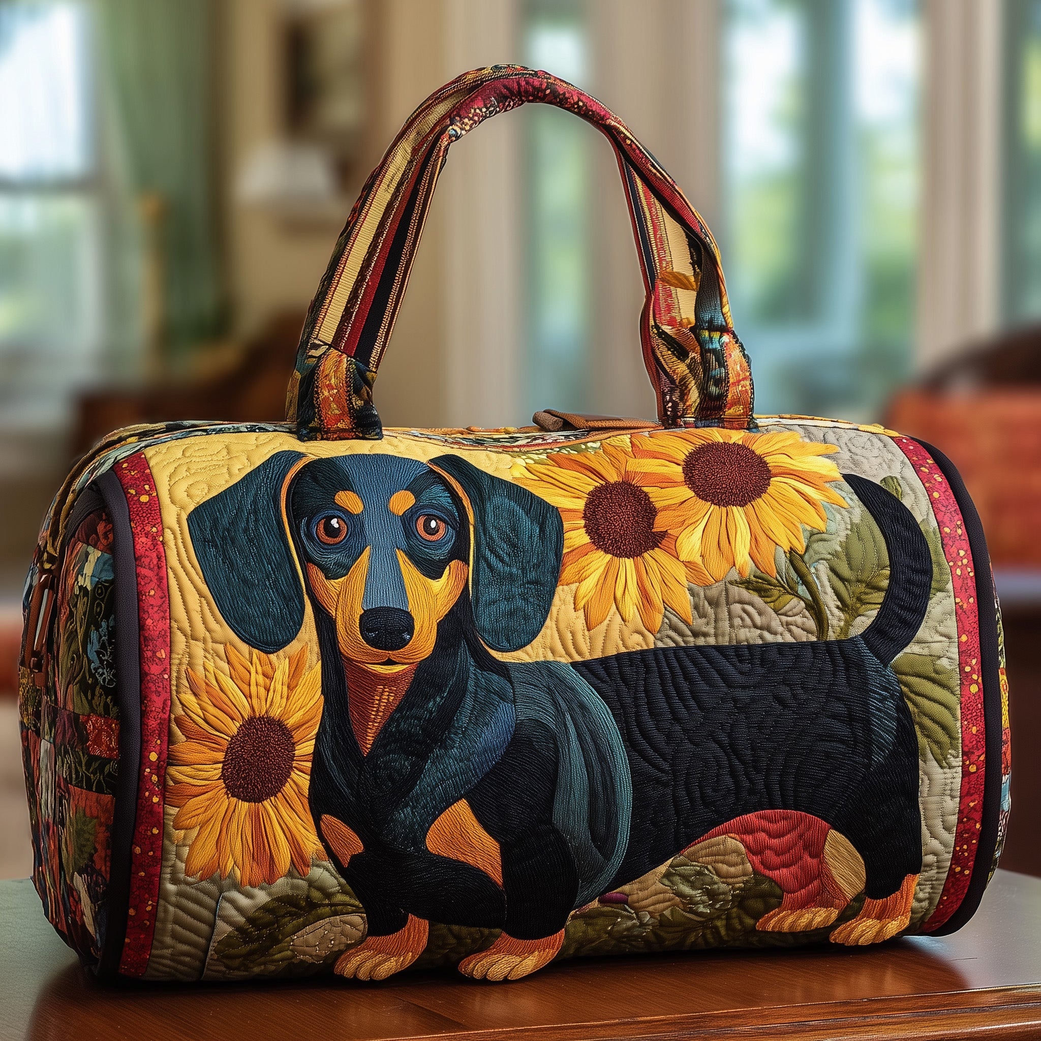 Sunflower Dachshund Quilted Duffle Bag Gift For Kids