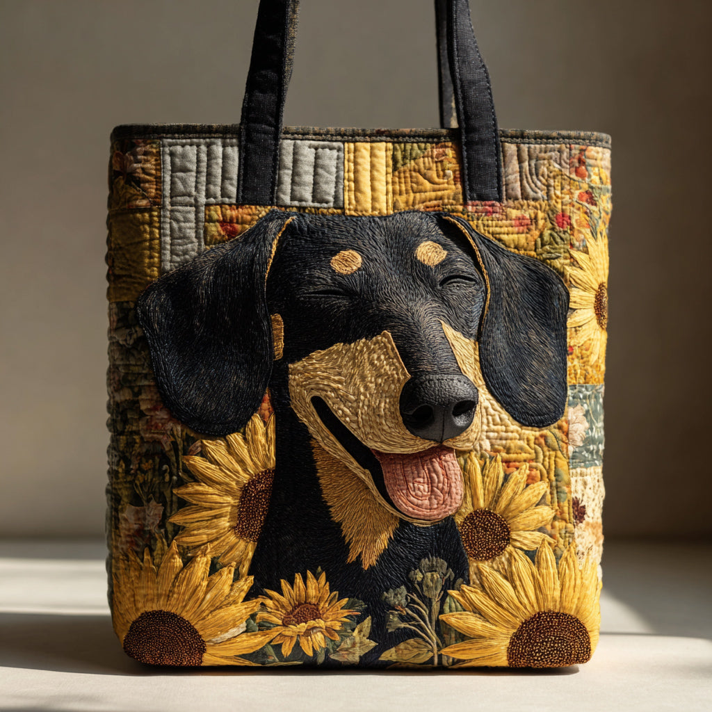 Sunflower Dachshund Quilted Tote Bag Xmas Gift For Dog Lover