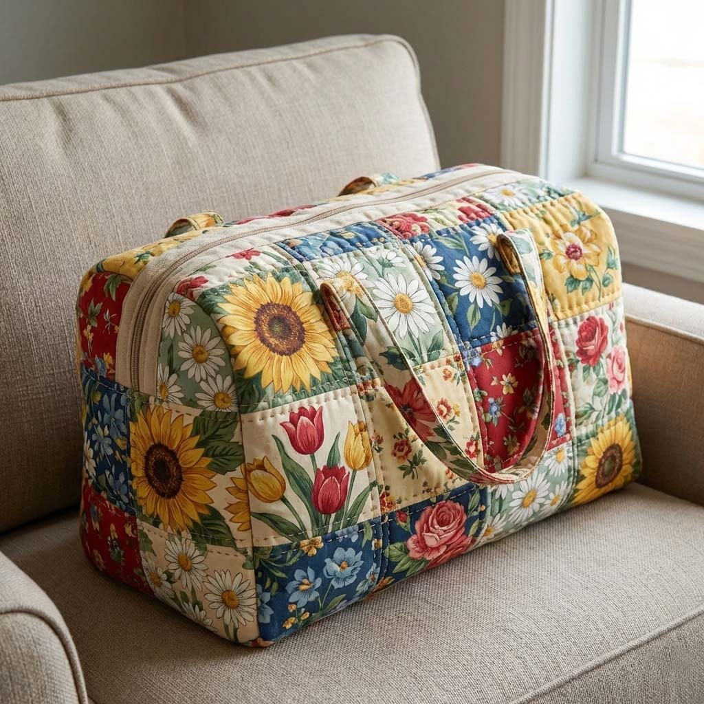 Sunflower Daisy Patchwork Quilted Duffle Bag Floral Travel Bags For Women Best Gift For Her