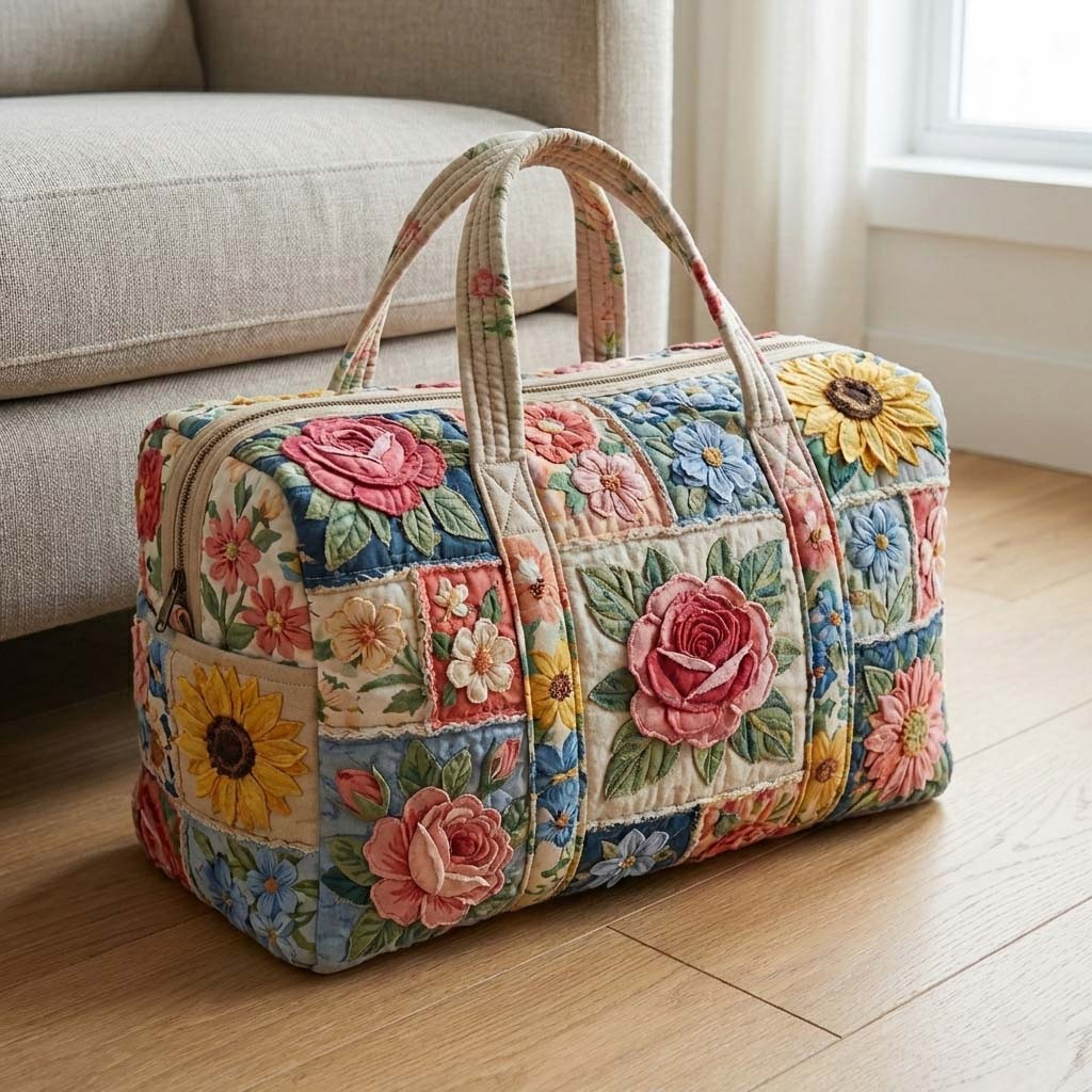 Sunflower Daisy Patchwork Quilted Duffle Bag Floral Travel Bags For Women Best Gift For Mom