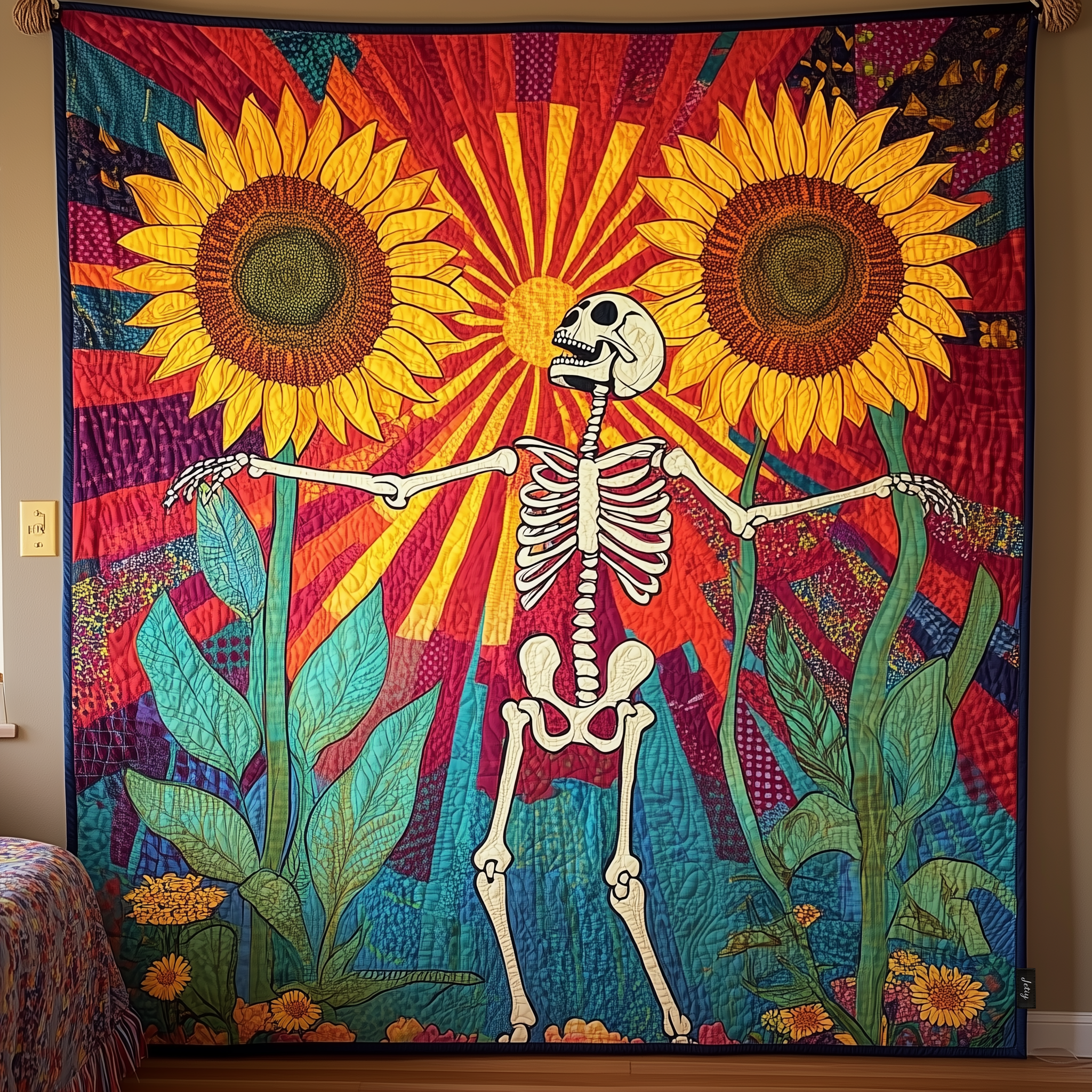 Sunflower Dancing Skeleton Quilted Blanket Christmas Throw Blanket Christmas Presents For Mom