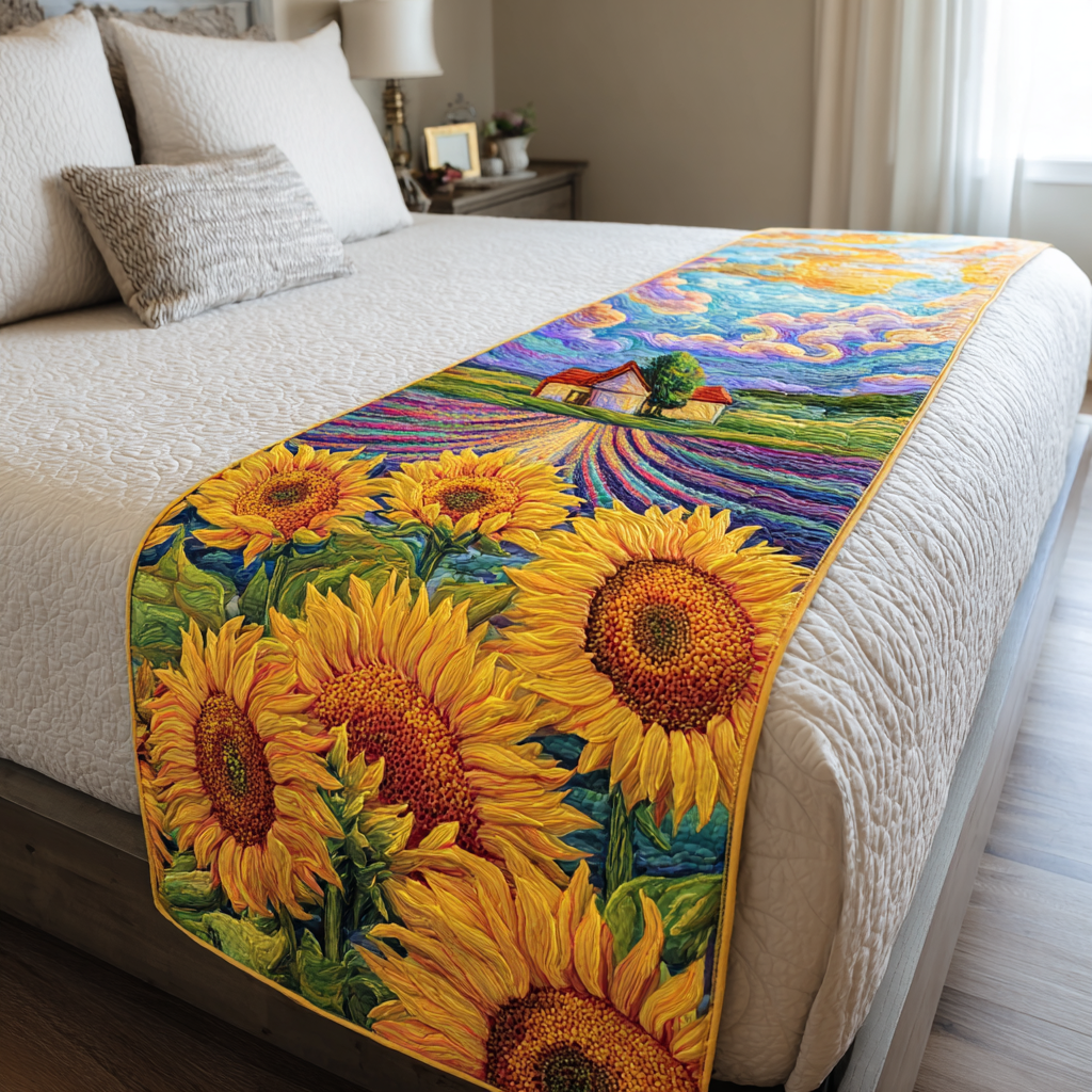 Sunflower Days Quilted Bed Runner Bed Decorations Sunflower Theme Gifts