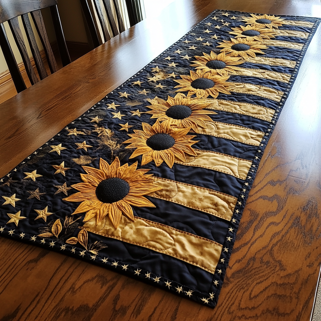 Sunflower Delight Quilted Table Runner Dining Table Decor Ideas Gifts For Flower Enthusiasts