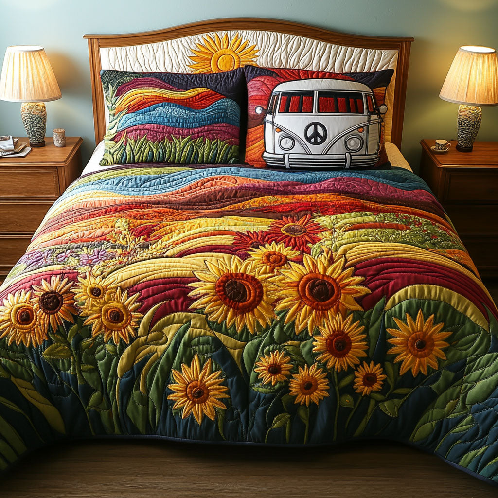 Sunflower Dream Quilted Bedding Set Aesthetic Room Decor Christmas Ideas For Hippies