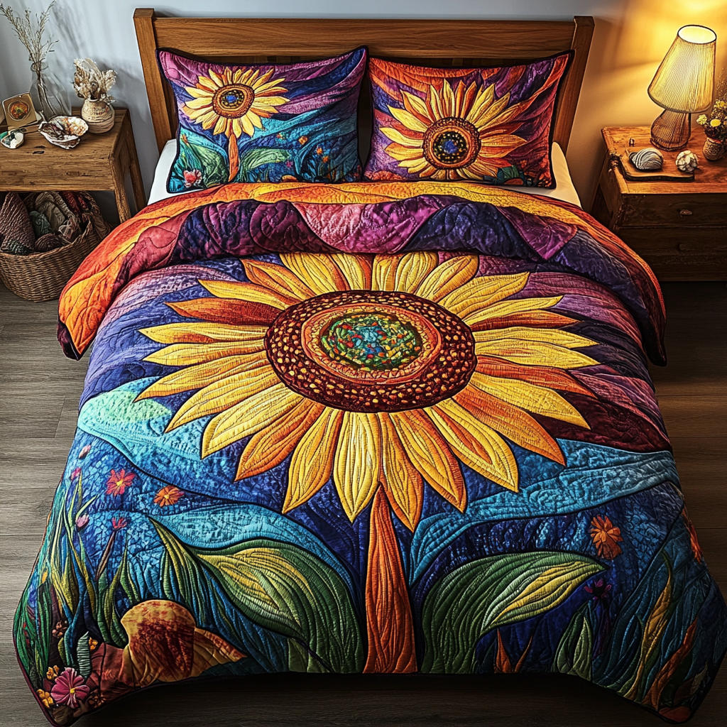 Sunflower Dream Quilted Bedding Set Exclusive Bedding Gift Set for Luxury Sleep