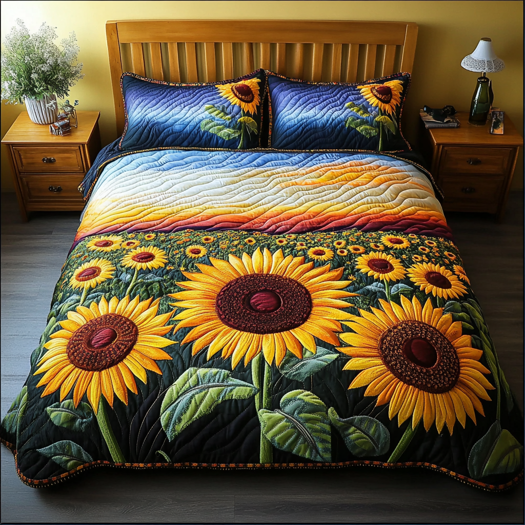 Sunflower Dream Quilted Bedding Set Holiday Duvet Covers Sunflower Gifts For Mom
