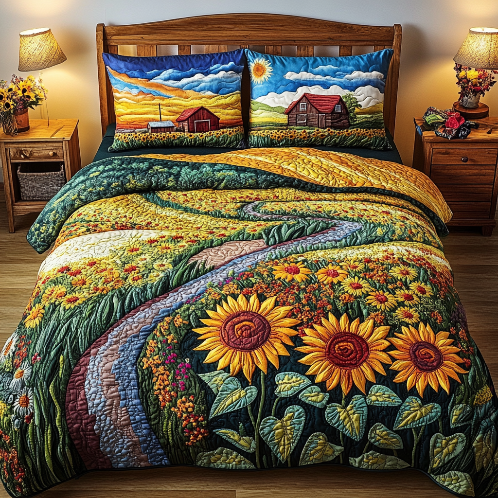 Sunflower Dream Quilted Bedding Set Holiday Duvet Covers Sunflower Presents Merchandise