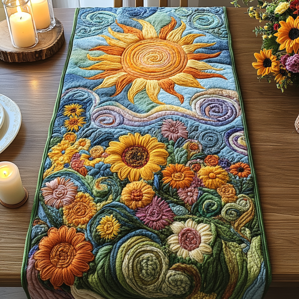 Sunflower Dream Quilted Table Runner Dinner Table Decor Sunflower Gift Items