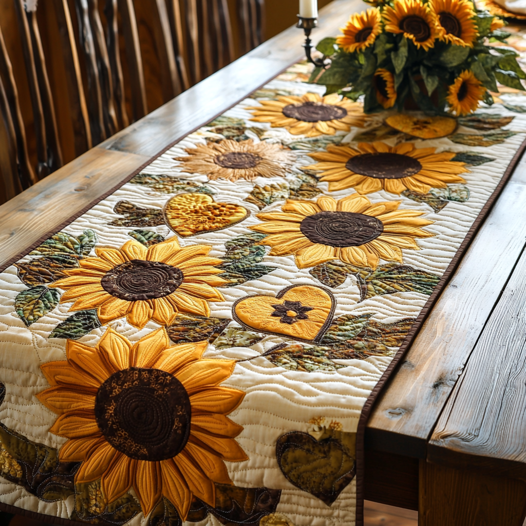 Sunflower Dream Quilted Table Runner Spring Flower Table Runner Dinner Table Decor