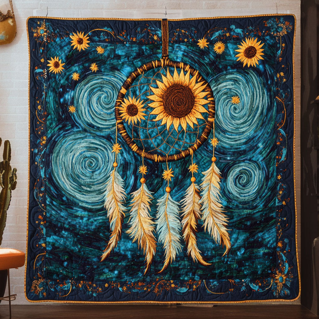 Sunflower Dreamcatcher Bloom Quilted Blanket Winter Blanket Meaningful Gifts For Mom