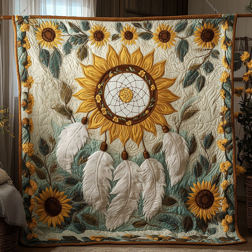Sunflower Dreamcatcher Cozy Quilted Blanket Sofa Throws Unique Gifts For Mom