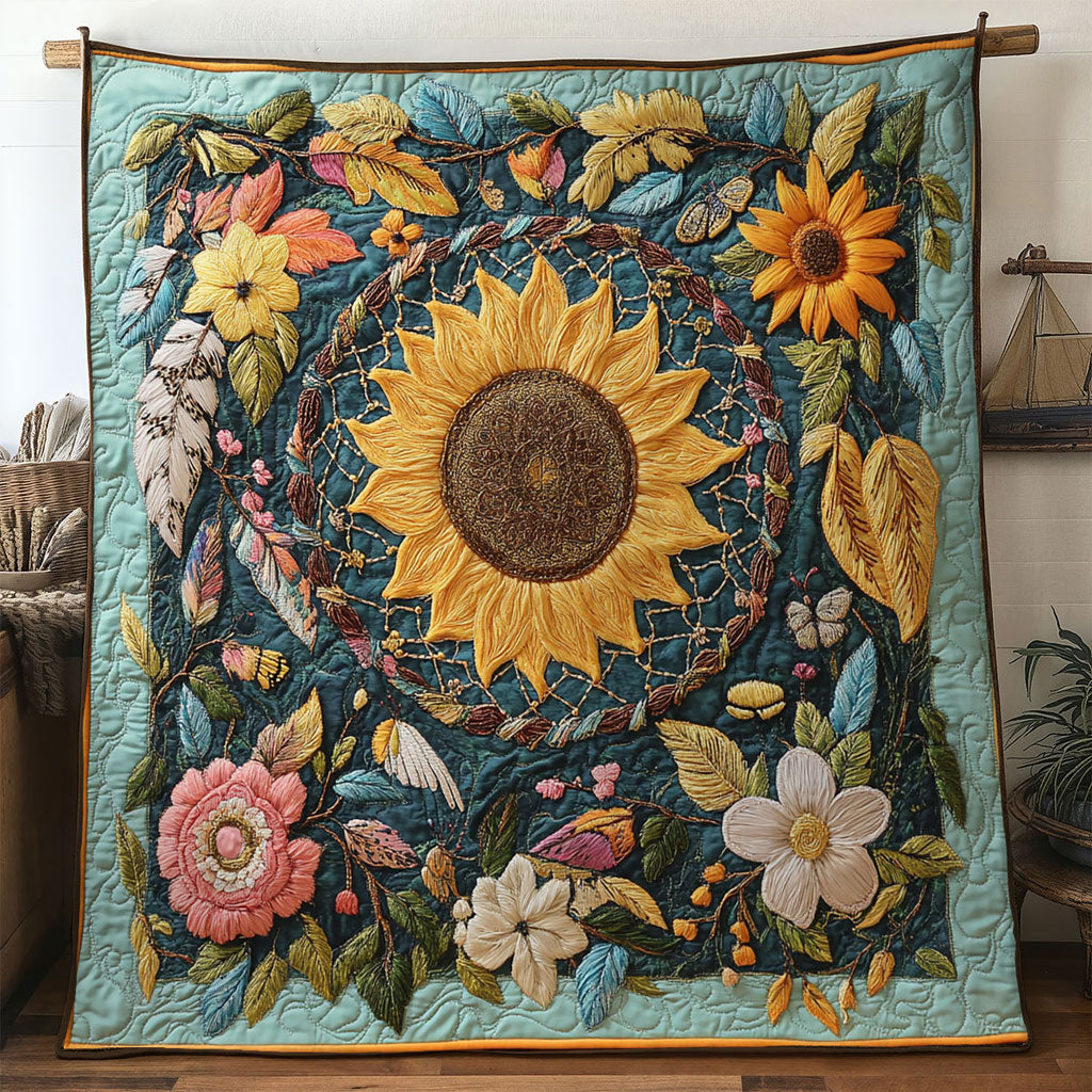 Sunflower Dreamcatcher Spark Quilted Blanket Winter Blanket Meaningful Gifts For Mom