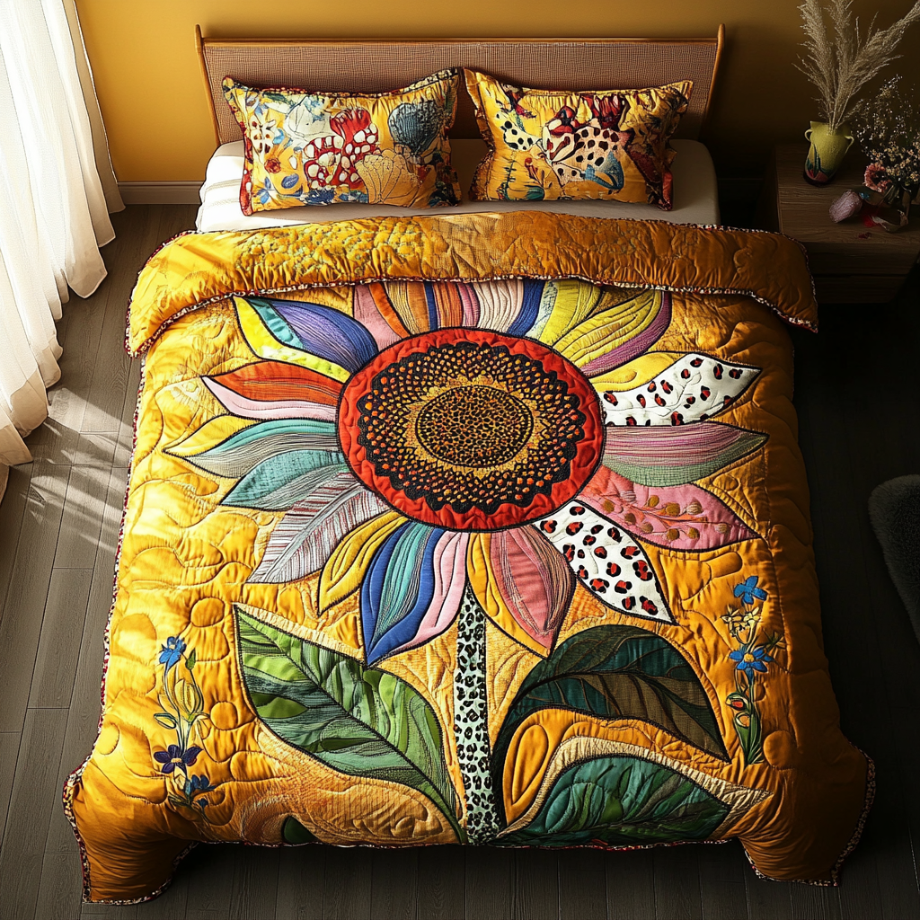 Sunflower Dreams Quilted Bedding Set Best Bedspread Set Sunflower Gifts For Her