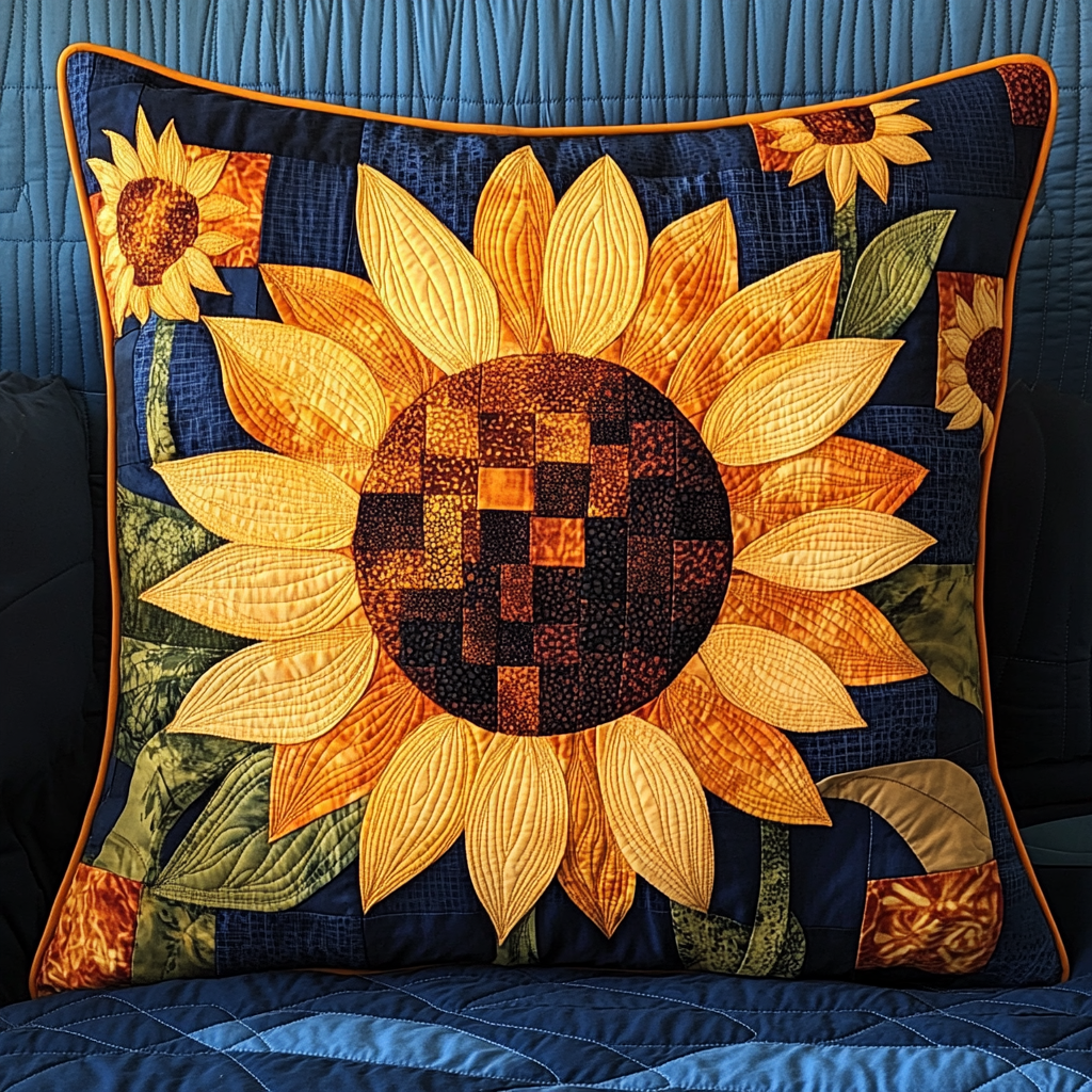 Sunflower Dreams Quilted Pillow Case Elegant Holiday Pillow Cover