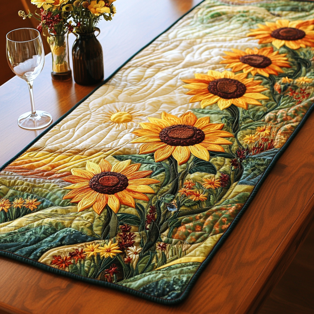 Sunflower Dreams Quilted Table Runner Dinner Table Decor Ideas Christmas Floral Gifts