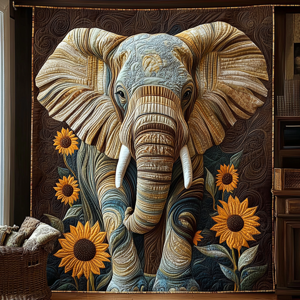 Sunflower Elephant Quilted Blanket Unique Elephant Gifts