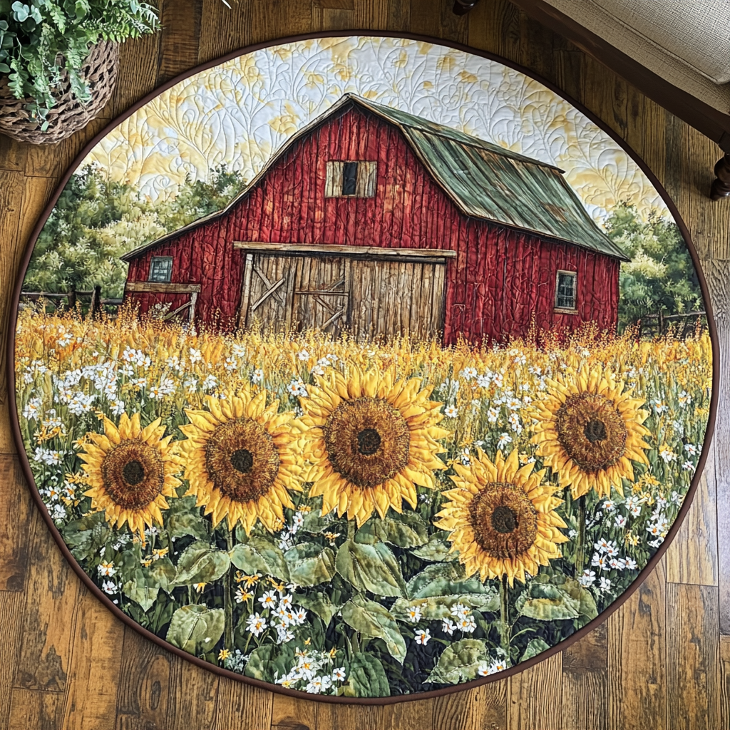 Sunflower Farm Quilted Round Mat Entryway Decor Christmas Gifts For Farmer Dad