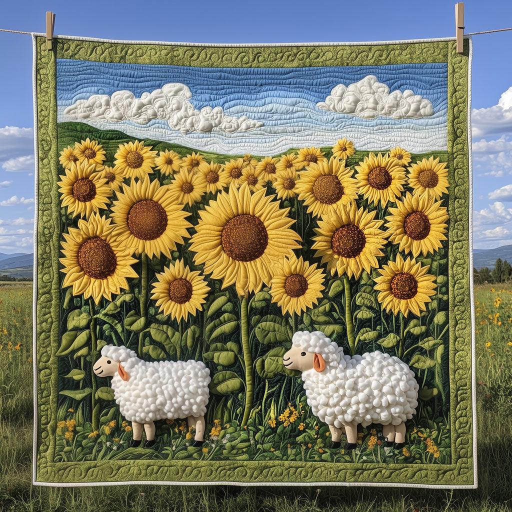 Sunflower Field And White Sheep Quilt Comfortable Quilt Blanket That Everyone Will Love